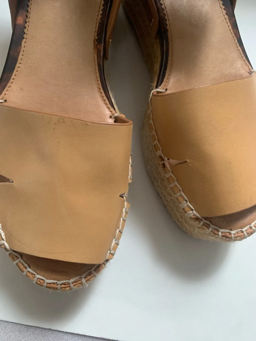 Franco Sarto Cognac Leather Espadrille Wedge Sandals